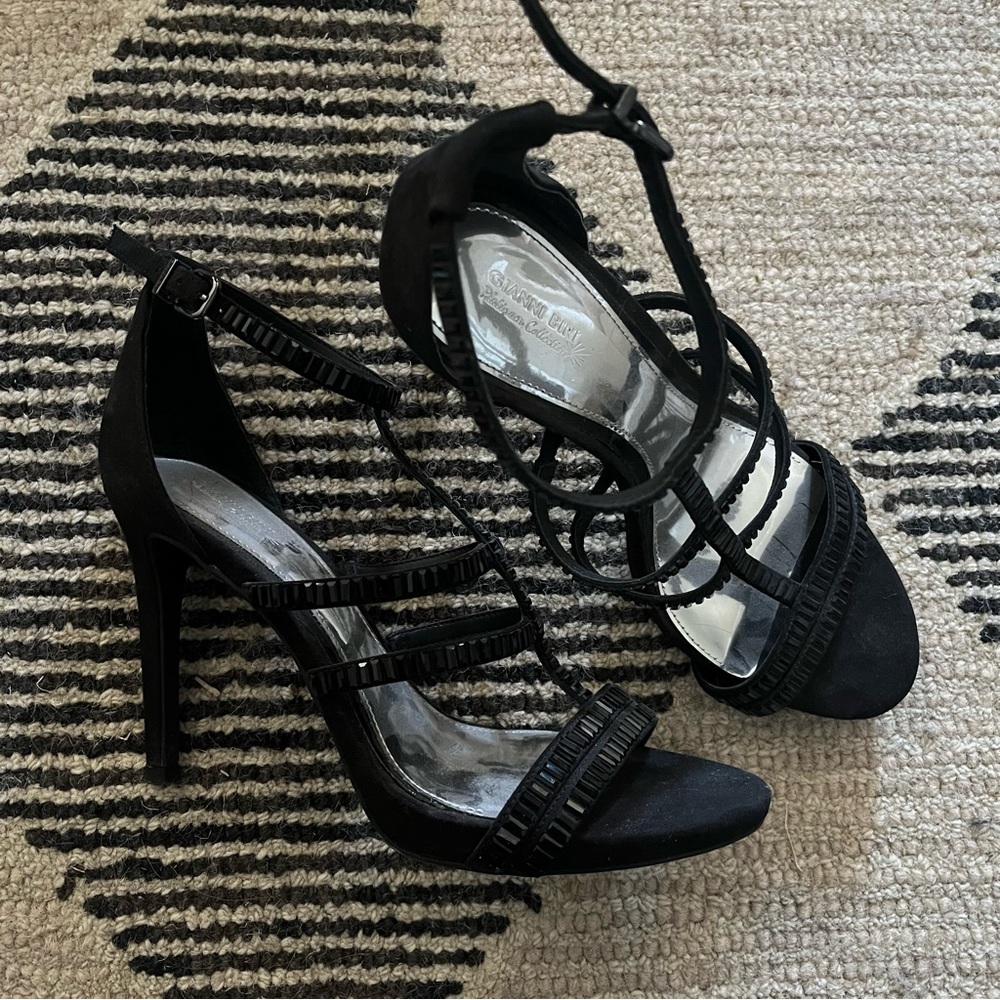 Gianni Binni Platinum Collection Black Evening Stiletto Heels Jewels Size 9.5